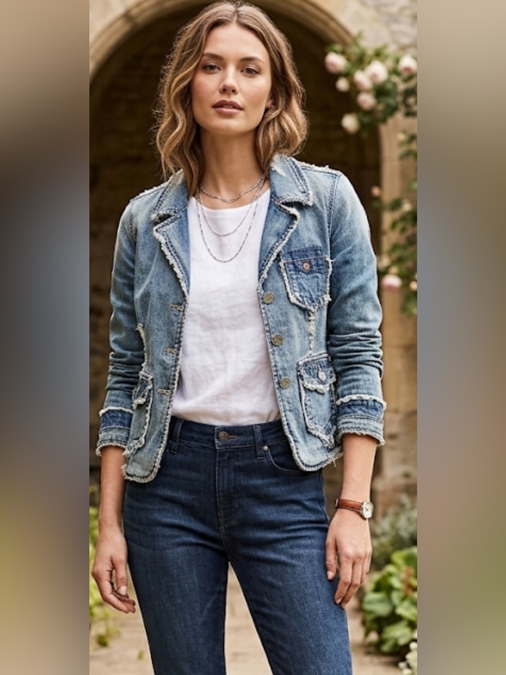 Y2K True Religion Frayed Light Blue Denim Jacket‎